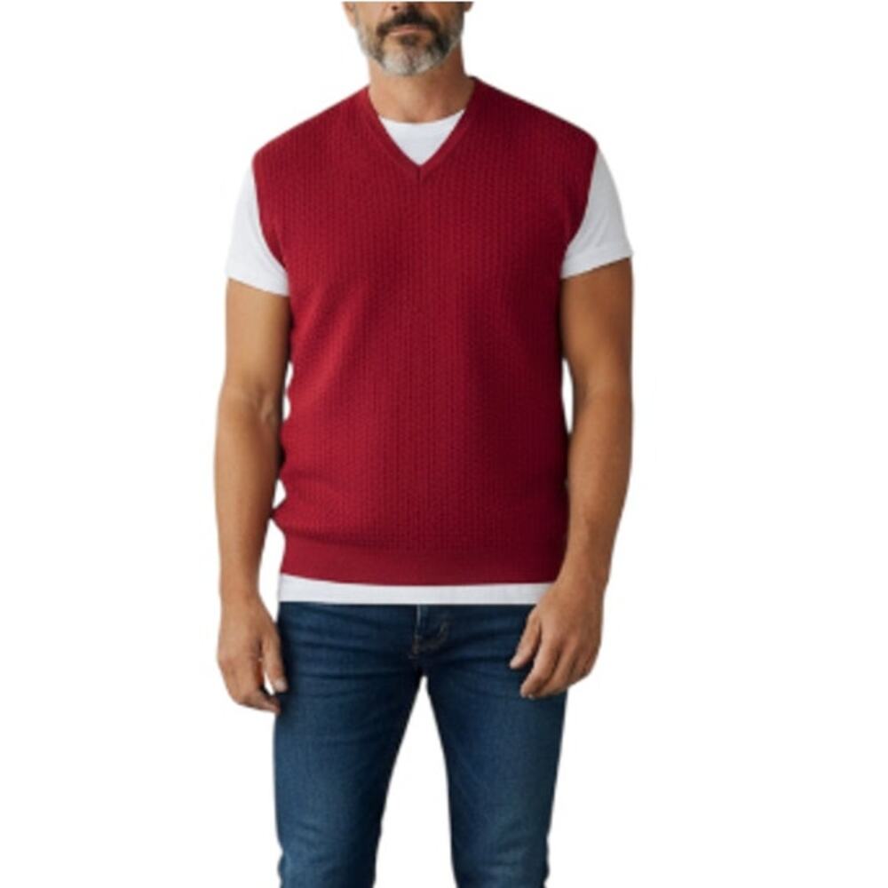 FIESOLE Pure Wool Sleeveless Sweater Vest Men XL Wine Stylish Unisex Made Italy